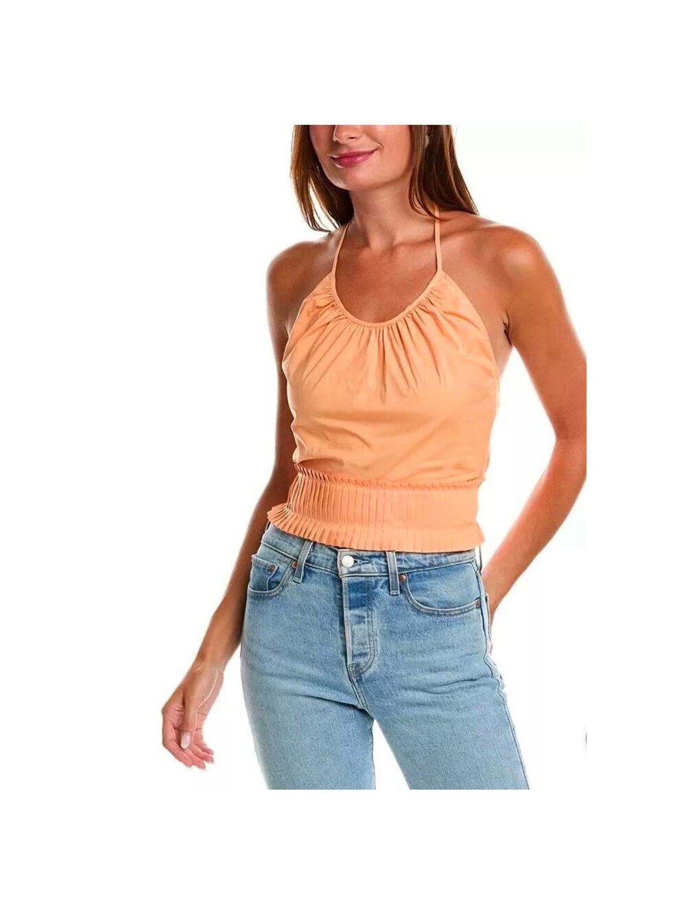 Ramy Brook Charlie Halter Top Size Small Tropical Peach Pleated Hem Retail $245